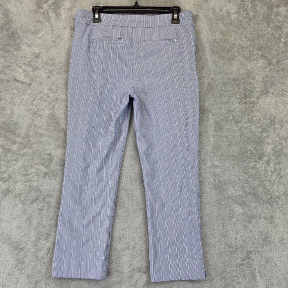 Chico's Pants Womens 8 Blue White Striped Straight Leg Stretch Side Slit Hem - Picture 9 of 14